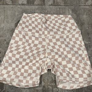 Checkered Tan and White womens biker Shorts